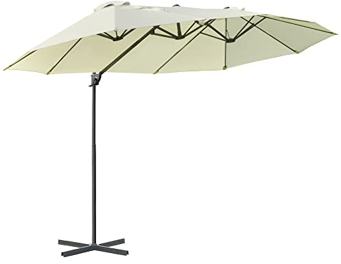 Outsunny Sombrilla Doble Parasol Grande Inclinable para Jardín con Manivela Abrir y Cerrar Fácilmente 12 Varillas de Metal Ofrece Una Alta Estabilidad Beige y Negro 270x445x260 cm