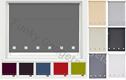 Funky Gadgets Roller Blinds Square Eyelet Light Filtering Roller Blind Daylight Trimmable Blinds Child Safe Easy Fit Metal Tube Home Office Window Blinds-Charcoal Grey, W90 x L165cm