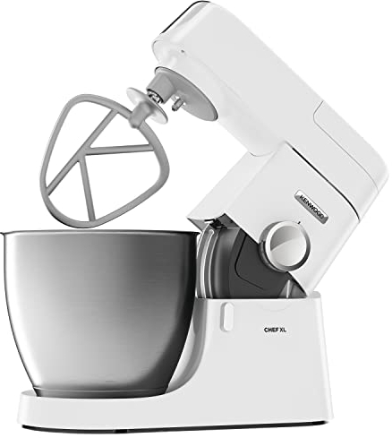 Kenwood Chef XL Impastatrice Planetaria KVL4100W, 3 Ganci e Fruste per Impastare, Montare e Miscelare, Ciotola da 6.7 L, Lavabile in Lavastoviglie, Motore da 1200W, Bianco