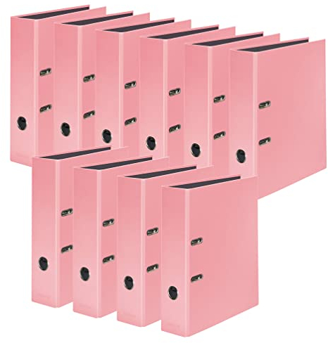 Original Falken 10er Pack PastellColor-Ordner. Made in Germany. 8 cm breit DIN A4 Pastell-Farbe Flamingo-Pink Ringordner Aktenordner Briefordner Büroordner Plastikordner Schlitzordner Motivordner
