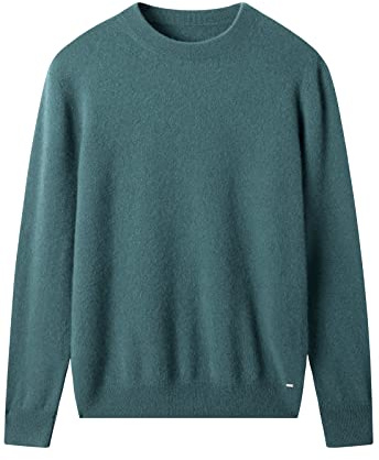 Suéter de Cachemira de Cuello Redondo para Hombres Tejido en Color sólido_Turquesa_Large