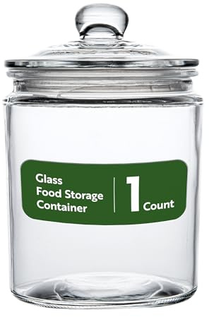 Restaurantware Vetri 0.5 Gallon Glass Storage Jar 1 Dishwashable Glass Cookie Jar - Airtight Seal Wide Opening Clear Glass Candy Jar Knob Handle Lid For Kitchen Laundry Or Storage