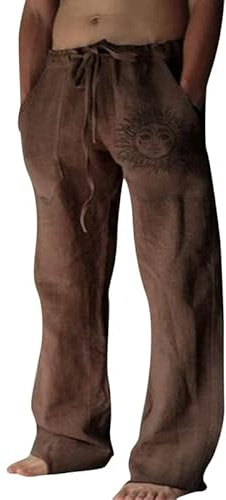 Litthing Pantaloni Lino Uomo Pantalonis da Jogging in Cotone Estivi Casual Tasche Pants Larghi Coulisse Pant Comodi e Leggeri Mare
