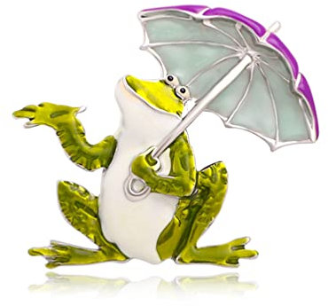 Jolie broche grenouille tenant un parapluie pour femme - Jolie broche grenouille en strass en émail - Broche de fête décontractée - Accessoires de vêtements - Cadeaux, Métal