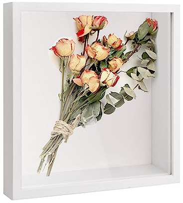 heavenlife Cadre de Boîte D'Ombre, Cadre D'Objet en Bois, Cadre Photo 3D à Remplir, Cadre 3D Profond Bois pour Fleurs Médailles Photos Billets Souvenirs Painting Carte Postale (Blanc 22x22cm)