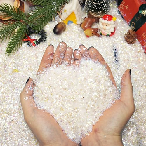 Joewuzun Christmas Twinkles Fake Snow - 400g Flakes Glitter Artificial Powder Filler Xmas Decoration Sparkling Party Supplies (14oz)
