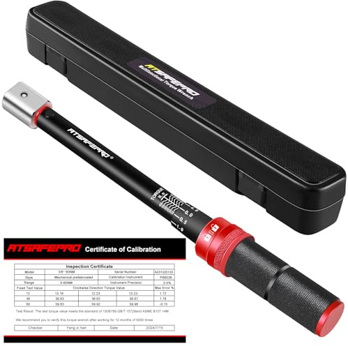 ATsafepro Chiave dinamometrica regolabile 5-60 Nm, 9 × 12 mm, chiave dinamometrica intercambiabile per HVAC Mini Split, sistema di refrigerazione, manutenzione di bici, moto e auto