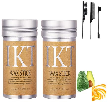 Duoleimi Pack de 2 barras de cera para el cabello – Hair Wax Stick con cepillo Slick Bun – Cera para alisar el cabello – Ingredientes naturales