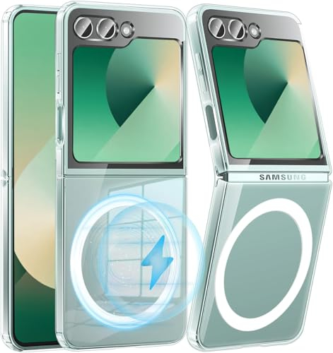 WEYNRBOX Magnetische Samsung Galaxy Z Flip 6 Hülle für Magsafe,Samsung Flip 6 Hülle Slim TPU Transparent Silikon Claer Case,Stoßfest Schutzhülle Handyhülle Mit Schutzfolie für Z Flip6 5G