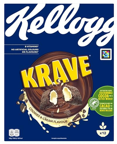 Kellogg's Krave Cookies & Cream | Gusto Biscotto e Crema | Cereali per la Colazione | Confezione Singola da 375g (1 x 375g)