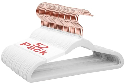 Wellong Grucce Velluto, 28 cm Grucce per Vestiti per Bambini Antiscivolo Grucce per Bambini per Neonati e Bambini 52 Pezzi Bianco (Oro Rosa)