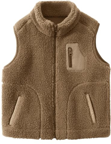 ANIMQUE Niños pequeños Forro Polar Chaleco Espesar Niños Cuello Alto Cremallera Sin mangas Chaqueta Padre-Hijo Otoño Invierno Tops Ropa de Abrigo con Bolsillos