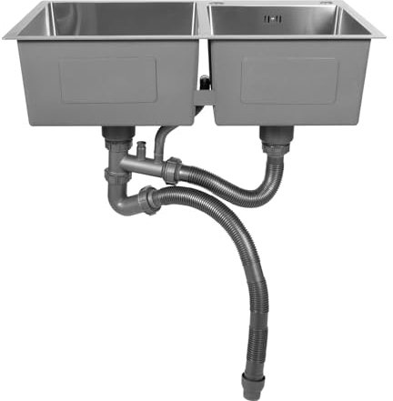 Küchenspüle Edelstahlspüle mit Doppelwaschbecken Abtropfkorb Unterbauspüle mit Abflussvorrichtung 78x43x21 cm für Küche Garage Restaurant Labor Balkon (Silber, 78 * 43 * 21cm)