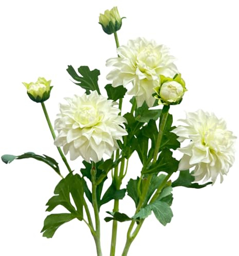 Lot de 3 dahlias artificiels blancs, fleurs en soie avec tiges, fleurs d'hiver artificielles pour décoration, vase haut, décoration de fête de mariage, décoration printanière pour la maison (blanc)