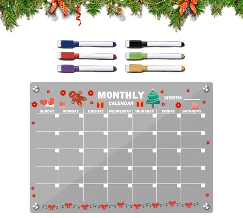 Planner, calendario mensile trasparente in acrilico, per frigorifero, aula e l'ufficio, con retro magnetico, lavagna cancellabile a secco trasparente con 6 penne per pianificazione familiare, studenti