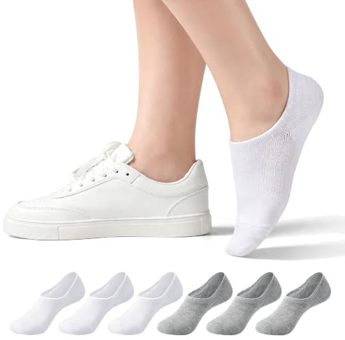 YOUCHAN Trainer Invisible Ankle No Show Socks for Men Women, 6 Pairs Low Cut Casual Cotton Liner Socks with Non Slip Grips White Gray 9-11