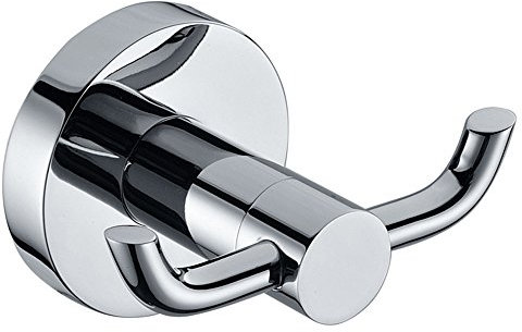 Bathroom Hooks for Towels Robes Stainless Steel Modern Double Hook Robe Holder Kitchen Hand Towel Hook Bathroom Towel Hanger Hat Clothes Towel Holder Rack Chrome Wall Hooks with Fitting Screws (1 pcs)