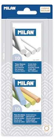MILAN Blíster caja 10 tizas blancas + caja 10 tizas de colores (sulfato de calcio)