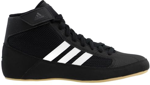 adidas Youth Boy's Kids HVC2 Wrestling Mat Shoe Ankle Strap (Black/White, 5.5)