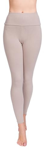 SOFTSAIL Leggings 95% Coton Leggings pour Femmes Taille Haute Longueur Totale Contrôle du Ventre Legging Pantalons Extensibles Temps Libre Relaxation Marche Beige 38
