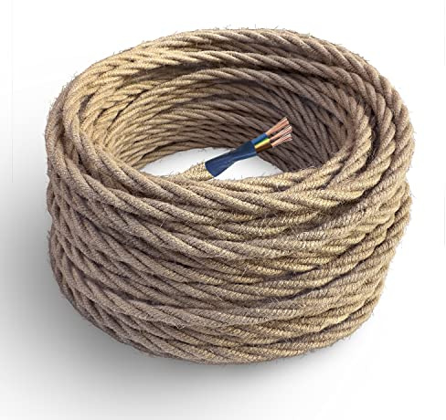 Amarcords - Cavo elettrico tessile colore juta, trecciato, juta, 5 metri, con messa a terra 3x0,75mm - Filo rivestito in tessuto colorato vintage per lampade lampadari applique e abat jour.
