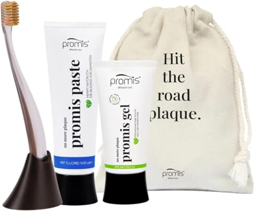 promis® kit per la cura dei denti e una protezione ottimale contro placca e tartaro | spazzolino sostenibile | dentifricio naturale antiplacca & gel dentale (rainbow)