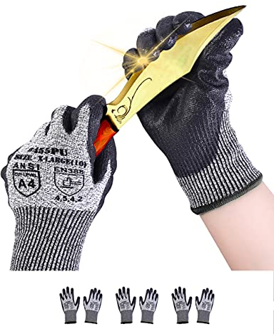 Donfri Cut Resistant Gloves High Performance Level 5 Protection Safety Work Gloves for Men Comfortable PU Coated Palm Cut Proof Gloves Gardening Food Grade Non-slip Machine Washable (XL, 3)