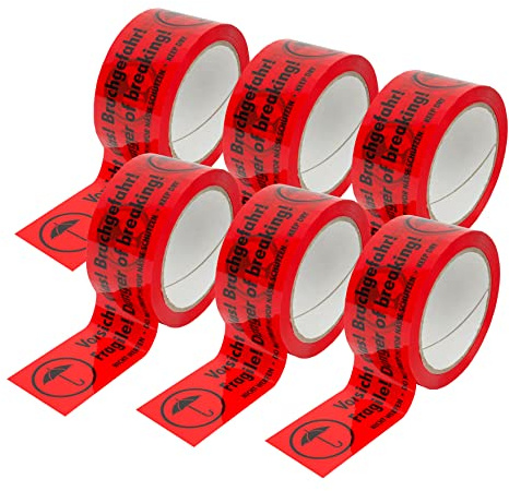 PROlac – 1000x „VORSICHT GLAS! Bruchgefahr!“ Warnhinweis Aufkleber – Warnaufkleber für zerbrechliche Warensendungen – Sticker selbstklebend – Warnetiketten Bruchgefahr – Etiketten Rot