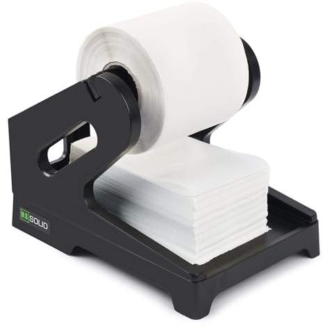 U.S. Solid Soporte de etiquetas para rollos y etiquetas de envío plegables en ventilador, soporte de rollo de etiquetas 2 en 1, funciona con impresora de etiquetas de escritorio