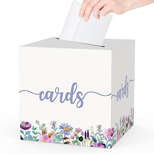 Floral Card Box, Gift or Money Box Holder Party Favor Supplies, Wildflowers Card Receiving Box for Birthday, Wedding Engagement, Bridal or Baby Shower Graduation Anniversary 8 Box 1 Count - 004