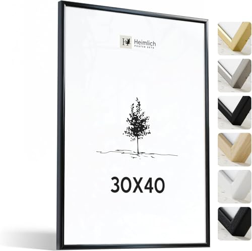 Heimlich® - Marco para fotos - 30 x 40 cm, aluminio y metal, negro - Marco grande para diplomas con lámina de plástico - Solo para montaje en pared