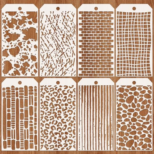 JSRQT 8 Pcs Leopard Brick Dot Stencil Template for Painting,DIY Mixed Media Layering Painting Stencil,Paint Templates for Home Decor,Canvas Artwork,Cake Crafting 4.7 x 9.4inch