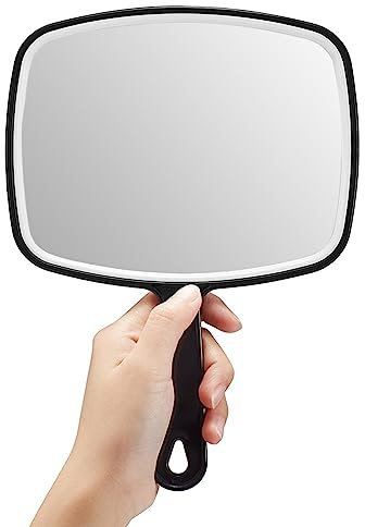 OMIRO Hand Mirror, Black Handheld Mirror with Handle, Square,26L x 19W cm | Salon Mirror,Hand Mirrors with Handle,Travel Mirror,Hand Mirror for Men＆Women,Large,Black