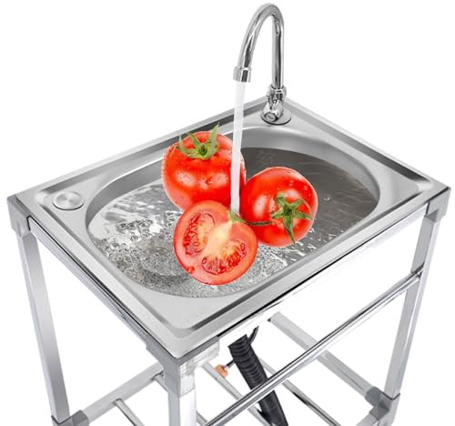 Freistehende Edelstahl Spültisch Gewerbliche Spüle Küchenspüle Gewerbliche Spülbecken Außenbereich Spülbecken für Küche Mobile Küche Spüle Mit Wasserhahn Und Ständer Einfach Zu Montieren ( Size : 38x3