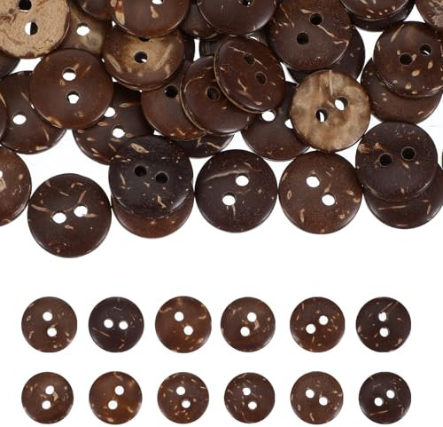 APLZGMG 100 Stück 20 mm Rund Holzknöpfe, 2 Löcher, Braun, Kokosnussschale, Nähknöpfe für DIY, Scrapbooking, Kleidung, Zubehör, Nähen, Basteln