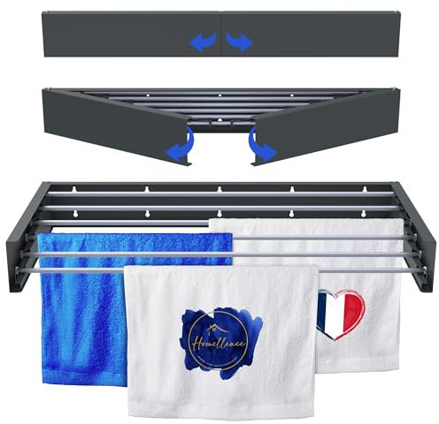 Homellence - Étendoir à Linge Mural Rabattable pour Extérieur et Intérieur - Séchoir à Linge Mural Rétractable - Étendoir Linge Intérieur Pliable - Longueur de Séchage de 6 Mètres (100 cm, Anthracite)