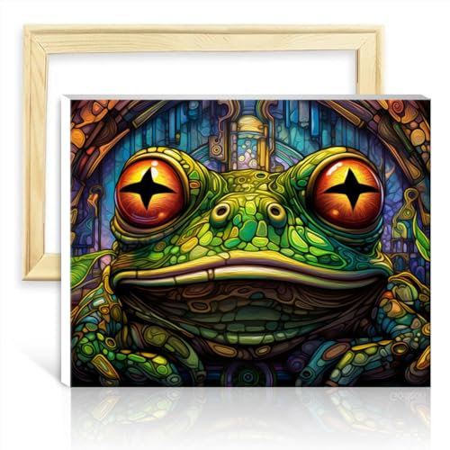 TANGFEIY Kit de pintura al óleo por números, ranas de hoja caduca, kit de pintura por números para adultos sobre lienzo con 3 pinceles y pinturas acrílicas, pintura de números, arte de pared con marco