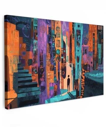 MuchoWow© Canvas Wall Art 47x31 / 120x80 cm Decor Hanging Pictures for Living Room Canvus Artwork Deco Walls Abstract - Figures - Colorful