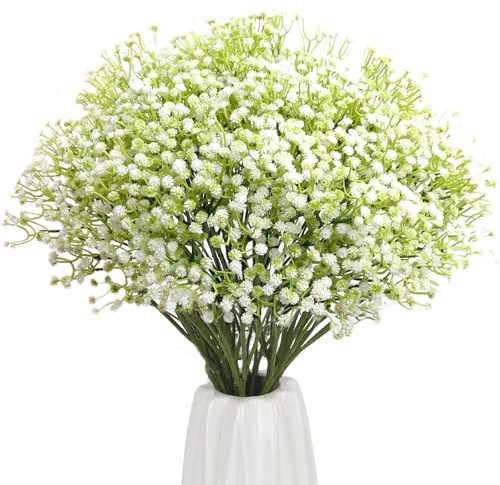 PANYI 10 Confezione Fiori Artificiali per Cimitero Gypsophila Essiccata Decorativa Con Nebbia Fiori Artificiali per la Decorazione Domestica Del Bouquet da Sposa Della Festa Nuziale (Bianco)