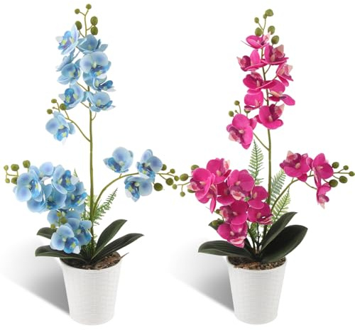 LEIMEND 2 Pezzi Orchidea Finta Realistica Rosa e Blu Orchidee Finte
