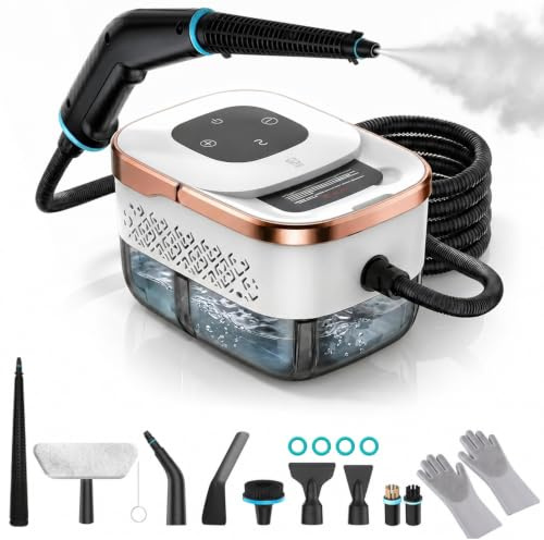 Ångrengörare 2500 W, Handångrengörare med 8 borsthuvuden, justerbar på 6 nivåer, 1250 ml vattentank, hög temperatur ångtvätt för matlagning, hall, bil (Vit 1)