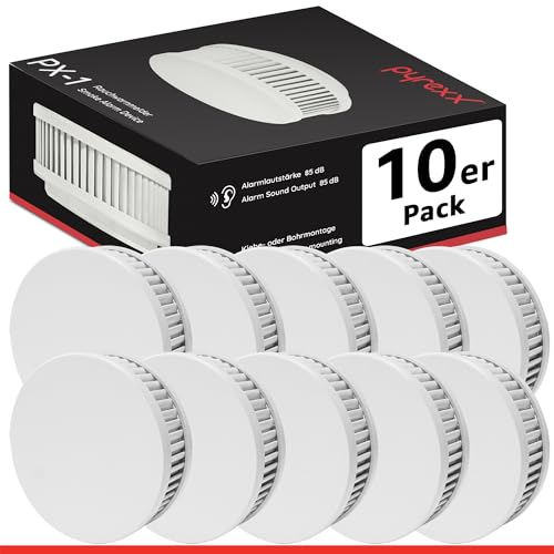 Pyrexx PX-1 Rauchwarnmelder - 10 Stück - 10 Jahre Batterie mit Magnet-Halterung ohne Bohren und LED-Blinken, Zertifiziert nach Q-Label, Weiß