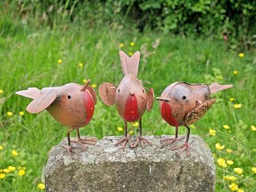 Garden Mile 3 Pack Christmas Robin Ornaments – 10cm Hand-Painted Metal Birds Garden & Home Decorations – Festive Xmas Robins for Indoor, Outdoor Figurines, Christmas Tree Ornaments & Shelf Decoration