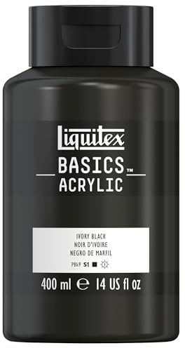 Liquitex 8870336 Basics - peinture acrylique, peinture artistique monopigmentée, résistante à la lumière, qualité archive, finition satinée, pot de 400 ml - Noir D'Ivoire