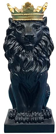 Décoration de maison moderne Sculpture de lion de couronne, statue de lion, sculptures en résine, fait à la main, statue d'affichage de bureau de salon, rouge, blanc, noir, or, argent 9.4x6.5x18cm,A3