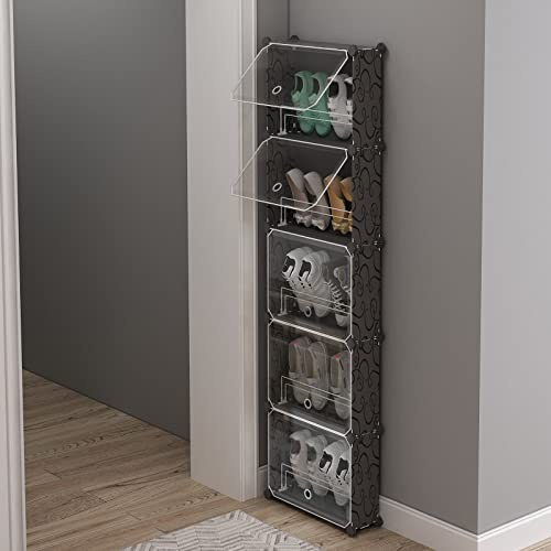 MAGINELS Organizador de zapatos de 5 niveles con cubierta, gabinete de almacenamiento delgado para zapatos, detrás de la puerta, estante estrecho para zapatos, armario, entrada, color negro