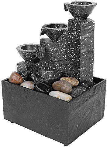 Fontaine de Bureau USB, Ornement décoratif avec éclairage LED et Pierres irrégulières pour décoration intérieure, Maison, Bureau, Salle de thé, Blanc, 18x12cm, sans Pile Incluse