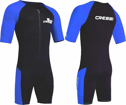 Cressi Tiburon Man Shorty Wetsuit 2mm - Combinaison de Plongée Courte Hommes pour la Plongée, la Natation et Les Sports Aquatiques, Néoprène/Elastane Ultra-Extensible, Noir/Bleu, S/2