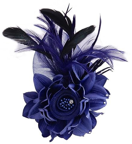 Feder Brosche,Damen Fascinator Hut Feder Haarclip Elegante Ansteckblume Brosche Blume mit Perlen Brosche Feder Kopfschmuck Anstecknadel Abzeichen für Fasching Haarklammer Hochzeit Bankett Party