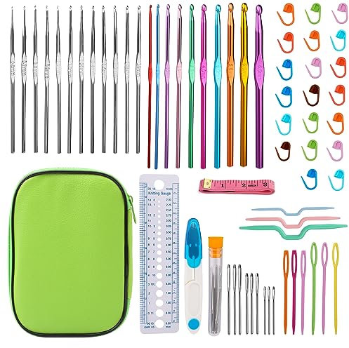 Crochet Hook Set, 60 Pcs Crochet Needles Set with Storage Case, Ergonomic Crochet Kit with Hand Sewing Needles, Beginner Crochet Kit for Craft Art and Arthritic Hands
